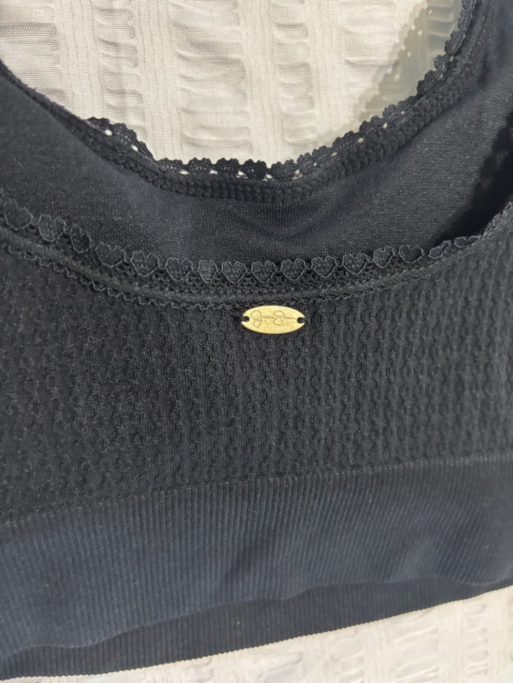 Jessica Simpson Sz S Ribbed PaddedBralettes in Blush and Black w heart lacing - Picture 6 of 10